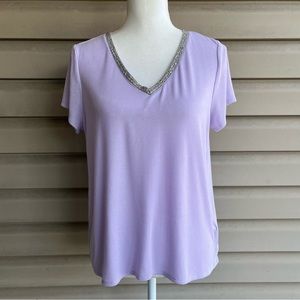 •Jennifer Lopez•  Sparkle V-Neck Ribbed Top - Size Large